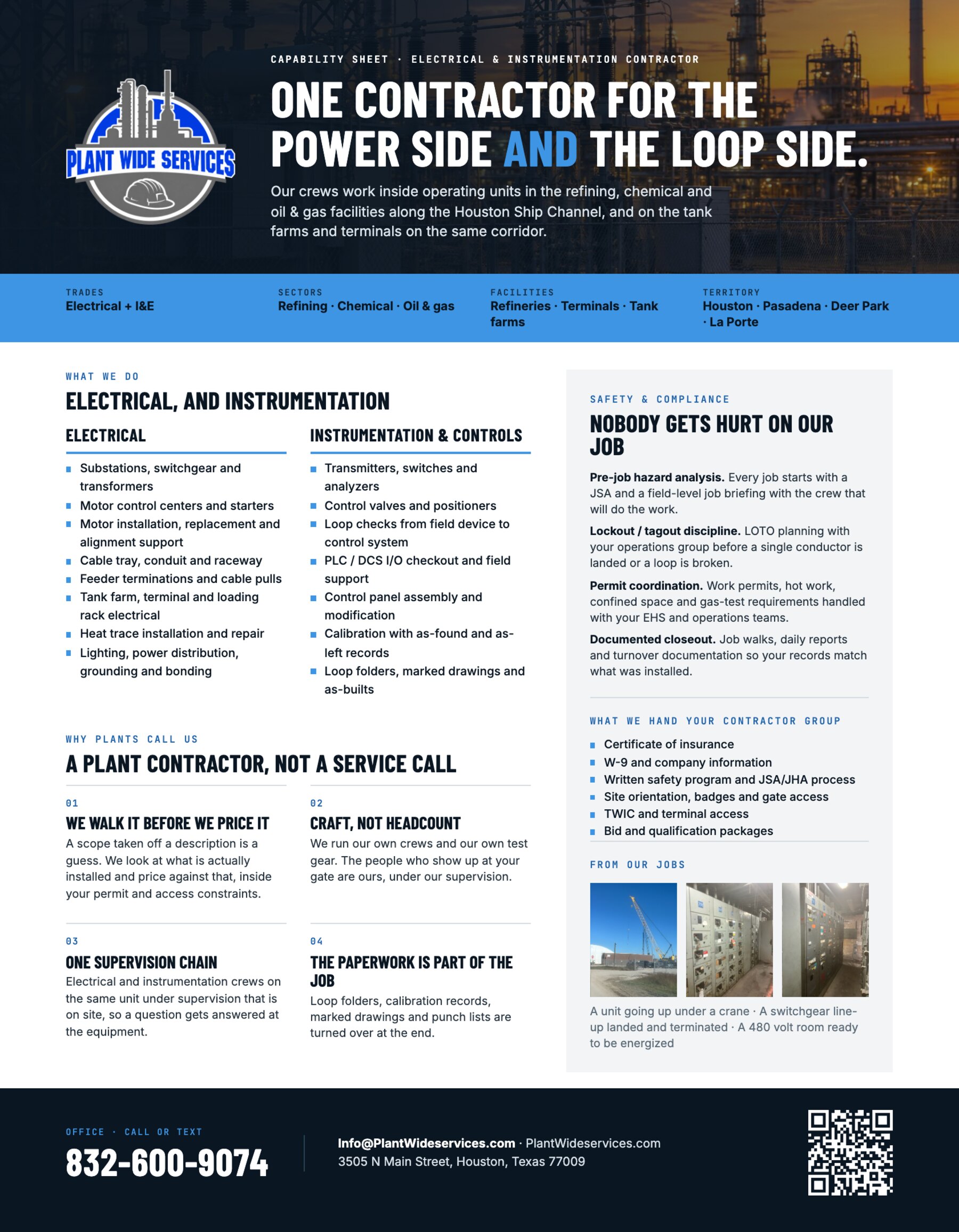 The Plant Wide Services one-page capability sheet